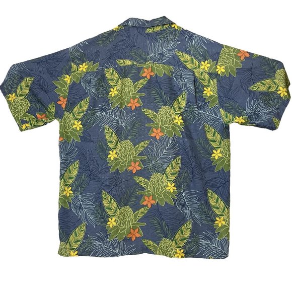 Tommy Bahama Blue and Green Floral 100% Silk Men's Short Sleeve Hawaiian Shirt L - Picture 2 of 6